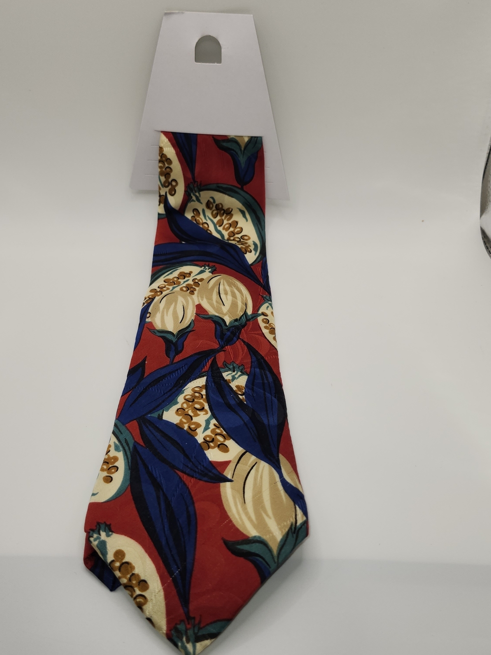Vintage Bugatti Silk Tie Mens Red Blue Abstract Botanical Cacao Fruit Italy 90s